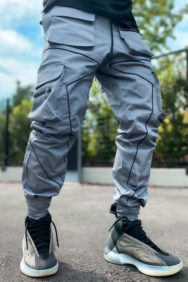 Loose Drawstring Reflective Cargo Joggers Sports Pants