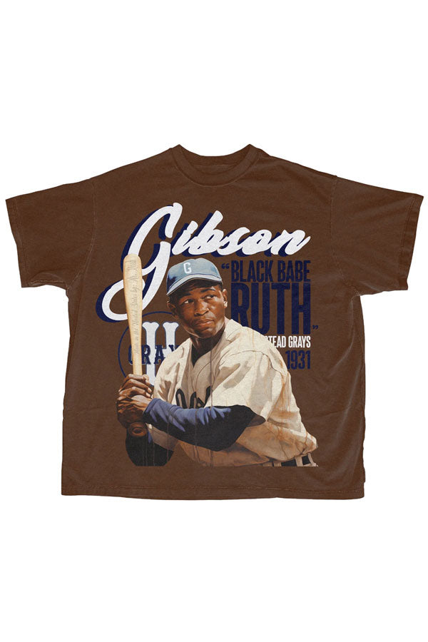 Loose Casual Plus Size Men's Vintage T-Shirt with “JOSH GIBSON” Portrait Print