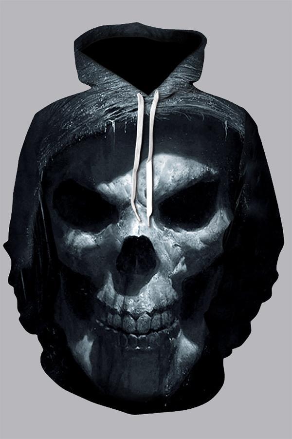 3D Black Digital Devil Skeleton Printed Hooded Sweatshirt