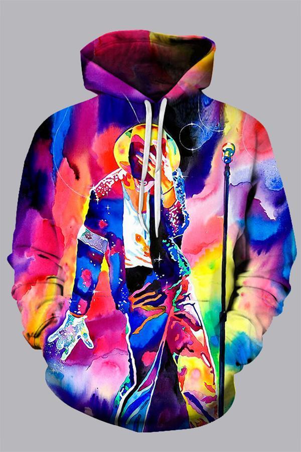 3D Multicolor Digital  Soul singer Printed Hooded Sweatshirt