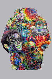 3D Multicolor Digital  Skull Head Printed Hooded Sweatshirt