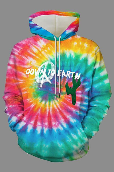 3D Tie-dye Letter Printed Hooded Sweatshirt