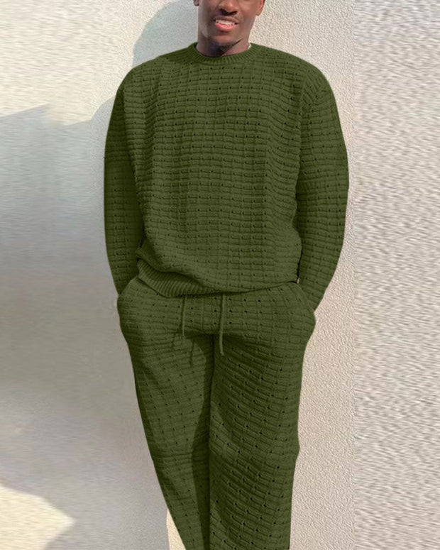 Fashion Solid Color Hollow Weave Knit Suit