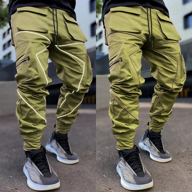 Loose Drawstring Reflective Cargo Joggers Sports Pants