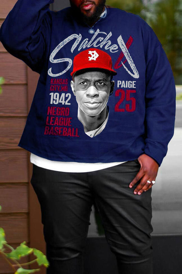 Plus-size Men's Loose Casual Printed Sweatshirts Baseball Player Star Jackie Robinson