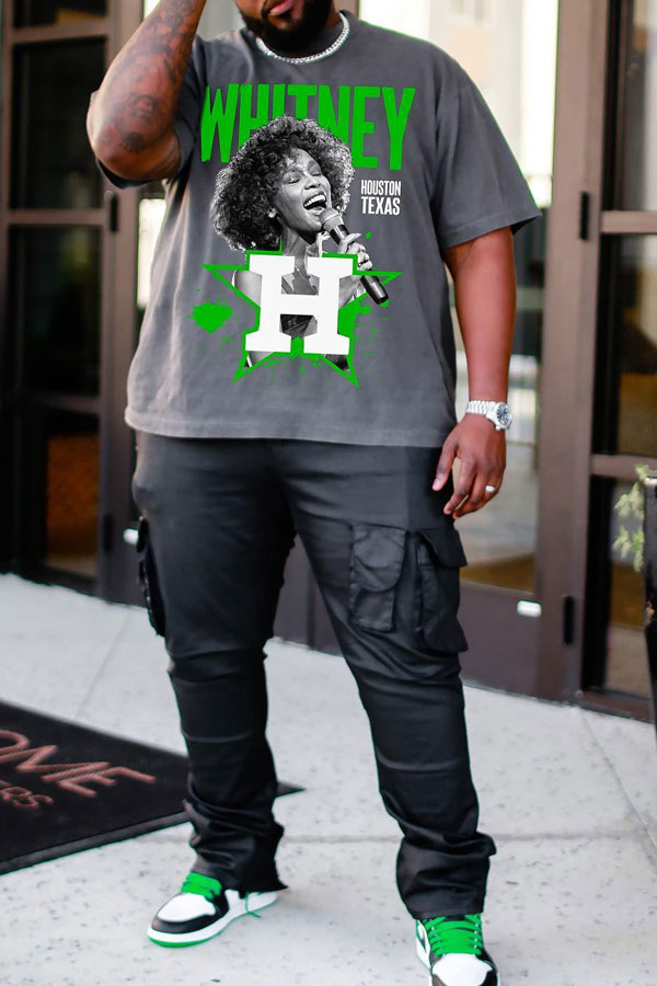 Plus-size Men's Loose Casual Print T-shirt Superstar Whitney Elizabeth Houston