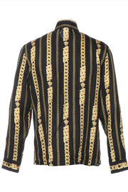 Hawaiian Beach Vacation Men's Long Sleeve Shirt - Luxury Gold Chain Print