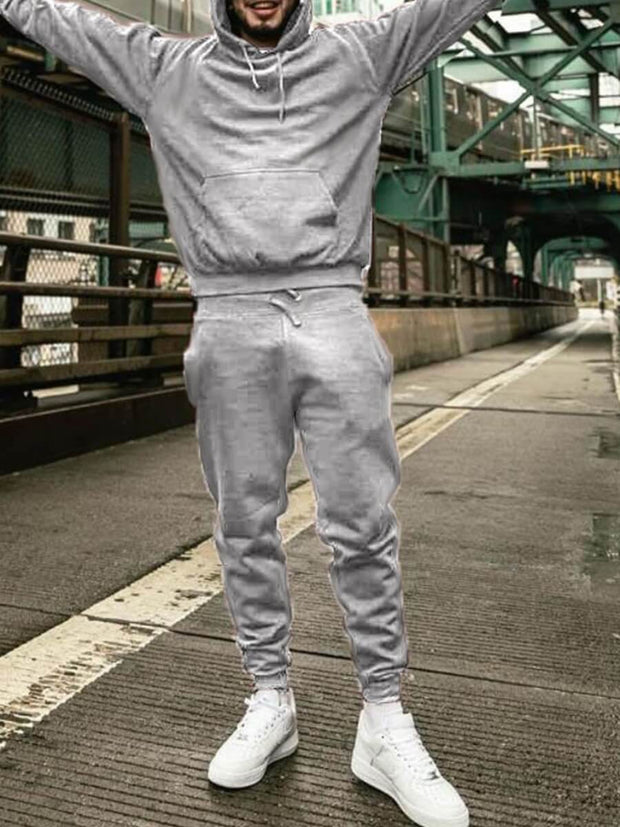 Casual Hooded Collar Basic  Men Two-piece Pants Set