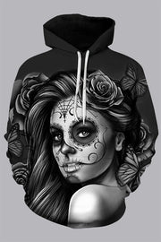 3D Black Digital Skeleton Girl Printed Hooded Sweatshirt