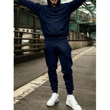 Casual Hooded Collar Basic  Men Two-piece Pants Set