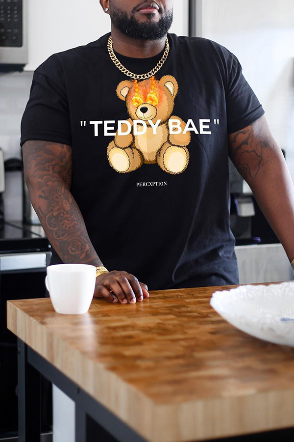 Plus Size Men's Loose Casual T-shirt Cute Teddy Bear Print