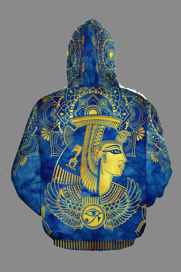 EGYPTIAN CLEOPATRA PATTERN IN BLUE ALL-OVER HOODIE