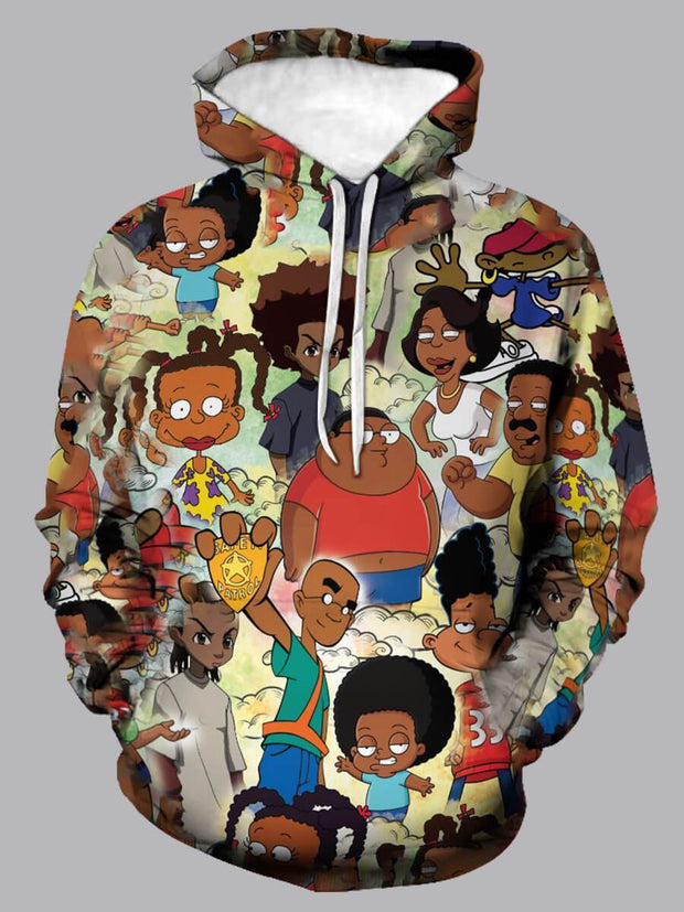 Street Hooded Collar Cartoon Print Multicolor Hoodie