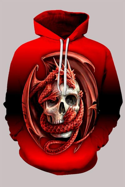 Street 3D Red Digital Printed Hooded Sweatshirt