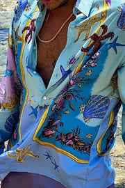 Men's  Hawaiian Resort Satin Shirt Starfish Print