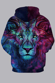 Street 3D Red And Blue Digital Lion Printed Hooded Sweatshirt