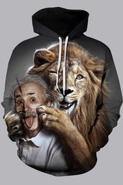 Street 3D Multicolor Digital Lion Printed Hooded Sweatshirt