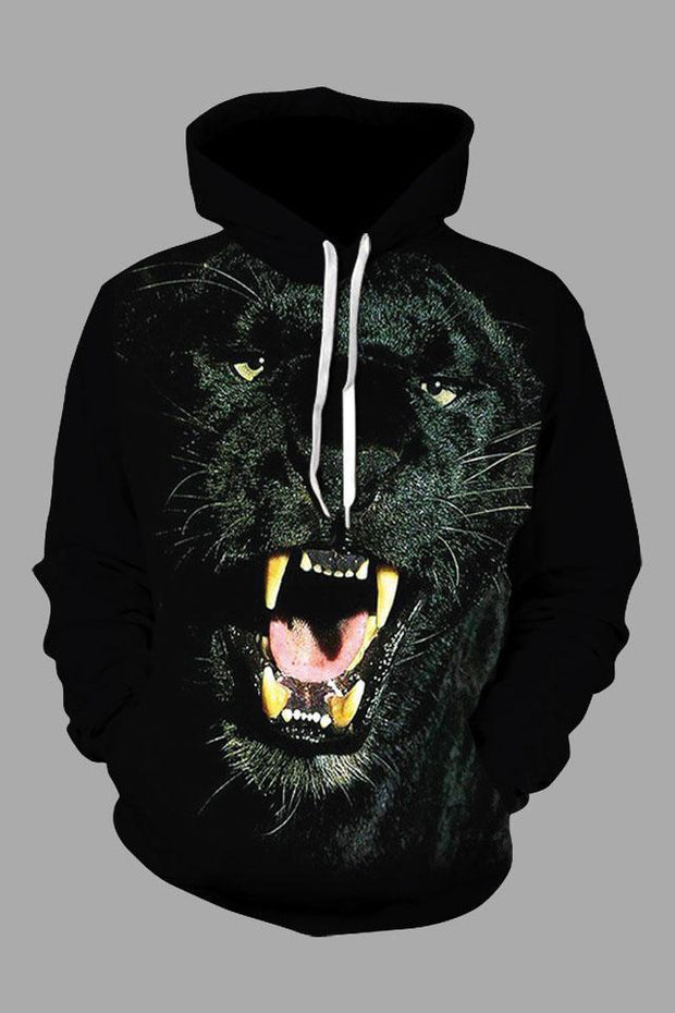 Street 3D Black Digital Printed Hooded Sweatshirt