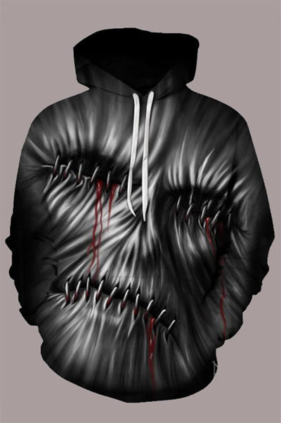 Street 3D Black Digital Printed Hooded Sweatshirt