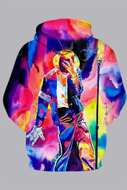 3D Multicolor Digital  Soul singer Printed Hooded Sweatshirt